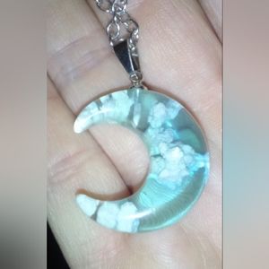 Women's Silver Toned Chain Cloudy Sky Crescent Moon Pendant Necklace